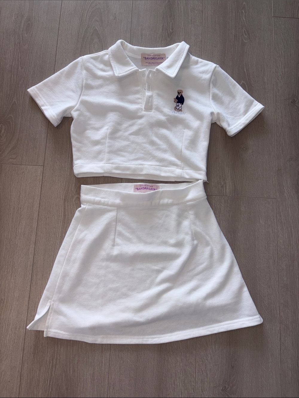 White Polo Crop Top & A-Line Skirt Set